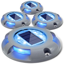 Siedinlar Solar Deck Lights Driveway Dock Light LED Solar Powered Outdoor Waterproof Road Markers for Garden Step Sidewalk Stair Ground Pathway Yard 4 Pack (Blue)