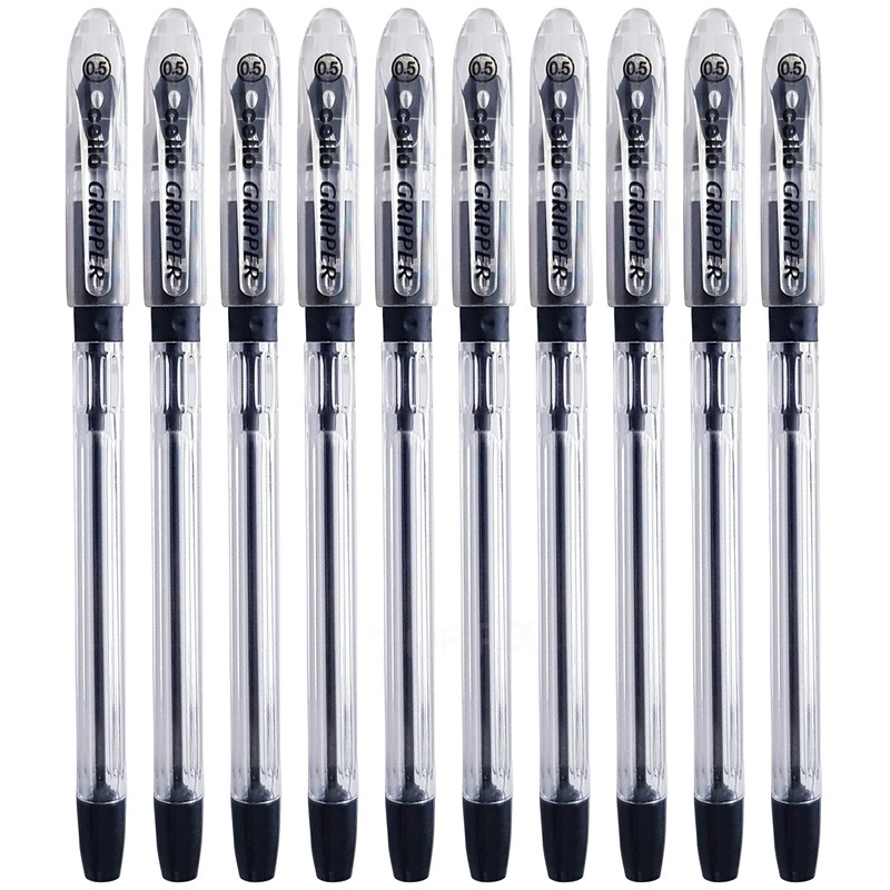 BLACK Ballpoint Pens, Gripper, BLACK, 0.5mm Fine Point, Pack of
