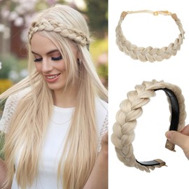 CJL HAIR 2PCs Braided Headbands Hair Piece for Women Synthetic Hair Hoops Head Bands Handmade Braid Hairband Accessories Elastic Stretch Headwrap for Girl Cream Blonde