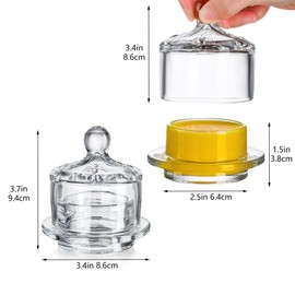 2 Pack Clear Glass Butter Dish with Lid for Countertop, Small Round Glass Butter Dish with Cover for Refrigerator, Cute Crystal Butter Holder Tray