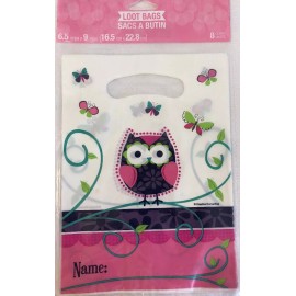 Creative Converting Owl Pal Birthday Goodie Loot Bags 8 ct Pink Purple Lime Teal Blue Butterflies