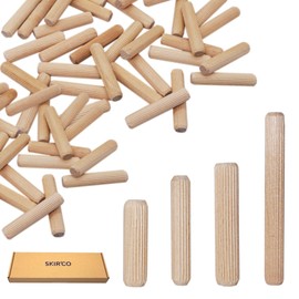 SKIR'CO (Pack of 200) Wooden Dowels 8x35mm Grooved Wood Dowels Fluted Pins for Furniture Grooved Dowels