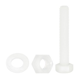 sourcing map 150 Pcs/50 Sets Nylon Hex Bolts, M5 x 30mm Plastic Full Threaded Hex Head Screws Bolts and Nuts with Flat Washers for Machinery Electronics Industrial Accessories, White
