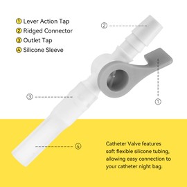 10 Pcs Ximter ComfortFlow Grey Catheter Valves - Sterile, Easy-to-Use Lever Tap, Smooth Edges, and Tubing for Optimal Urine Drainage - Essential Catheter Supplies