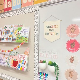 Positive Affirmation Wall Decor Canvas Banner,Classroom Decor,Progress Over Perfection,Classroom Playroom Canvas Banner,Kidsroom Wall Art,Teacher Gift,Canvas Hanging Pennant Flag Banner