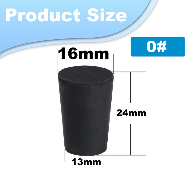 10pcs 0# Black Tapered Shaped Solid Rubber Stopper for Lab