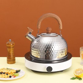 Stainless Steel Tea Kettle, Vintage Tea Kettle Whistling Tea Kettle Stainless Steel Water Teapot Boilers Stainless Steel Art Line Black Kettle (Hammer)