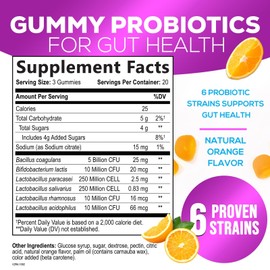 Nature's Peak Probiotic Gummies for Women, Men & Teens - 5 Billion CFUs, 6 Probiotic Strains, Orange Flavor - Daily Gummy Probiotics Supplement for Natural Digestive Health, Good Gut & Immune Support - 60 Count