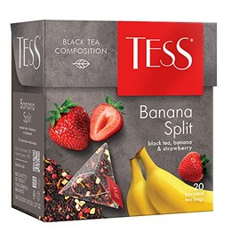 Tess Banana Split Black Tea CompositionBlack Tea, Banana and Strawberry Leaf Tea in 20 Pyramid Sachets