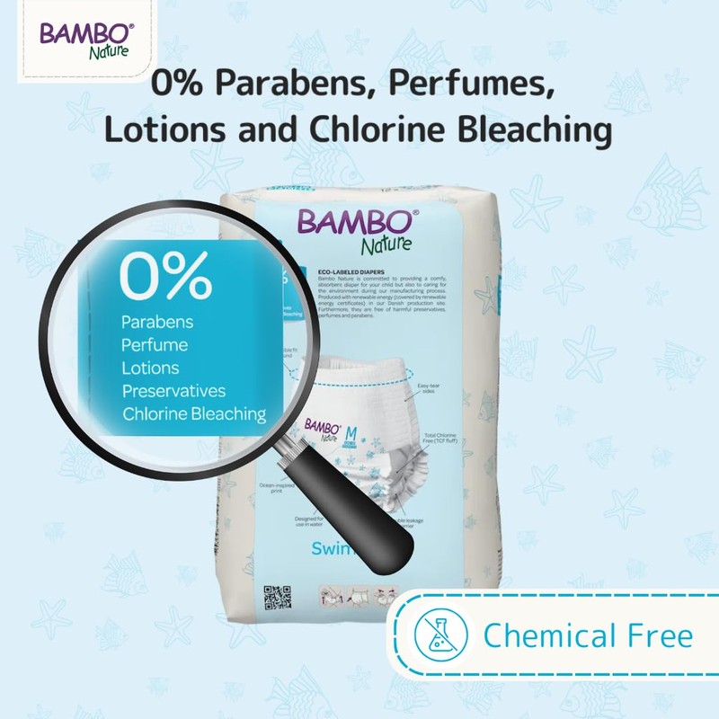 Bambo Nature Hypoallergenic Swim Pants, Eco-Labeled Swim Diapers, Double Leak