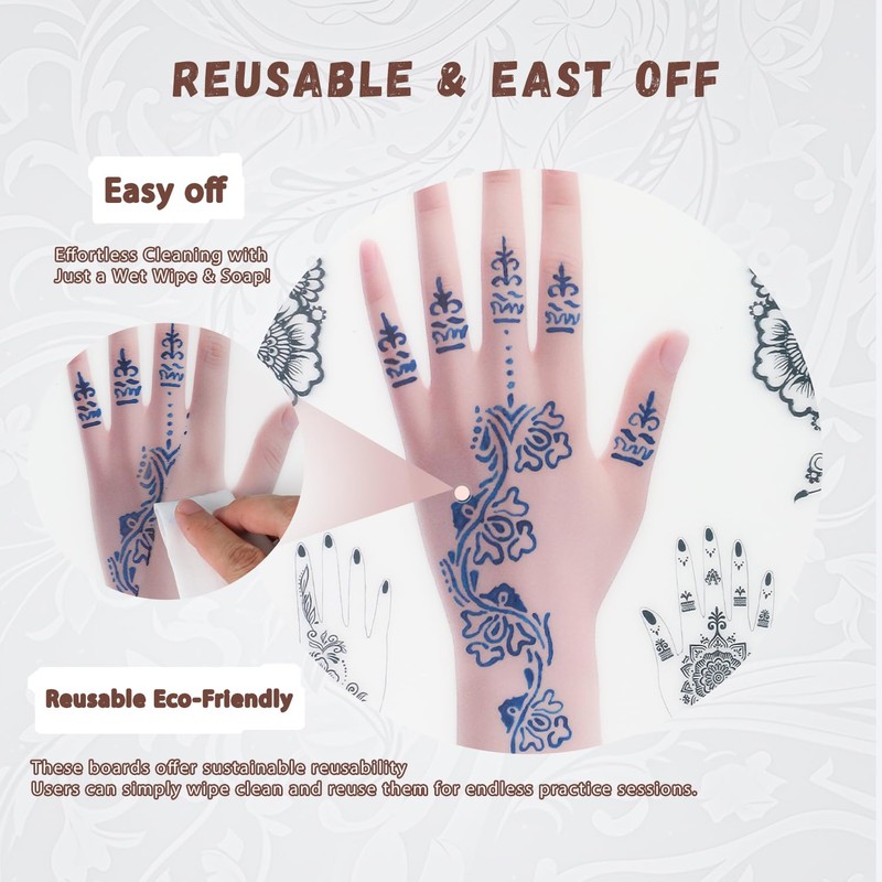 Reusable Henna Tattoo Practice Boards 2 Pack Henna Hand Practice
