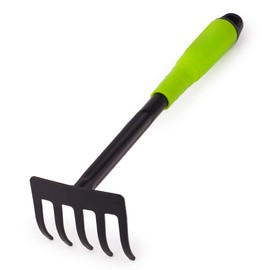 Mivos Small Steel Flower Rake with 5 Teeth - Hand Gardening Rake for Garden Balcony Vegetable Garden - Ergonomic Handle - Working Width 85 mm