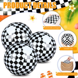 Hollowfly 12 Pack Black and White Checkered Flag Themed Beach Ball for Kids 7.87" Bulk for Summer Pool and Beach Game Gifts Race Car Birthday Party Supplies and End of The Year Class Decorations Favor