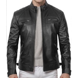 DECIMAL Men's Black Genuine Lambskin Leather Biker Jacket VINTAGE REAL MOTORCYCLE JACKETS FOR MEN (US, Alpha, XX-Large, Regular, Regular, UBLACK)