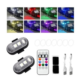 Gasedin 2 PCS Wireless Car LED Lights, Multi-Color LED Auto Strobe Light with Remote Control, Waterproof USB Charging Port Warning Drone Pilot Light, Universal Car Accessories