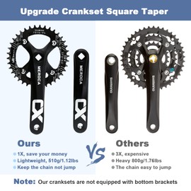 PETCHOR Square Taper Crankset MTB, Mountain Bike Single Speed Crankset, Bicycle Crank Arm Set 170mm 104BCD, 32T/34T/36T/38T Chainring & Bolts