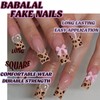 BABALAL Square Press on Nails Long Fake Nails Brown Cheetah