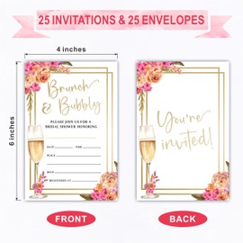 25 Bridal Shower Invitation Cards With Envelopes - Geometric Floral Champagne - Double-Sided Fill In Style Invites For Newlyweds, Wedding & Bridal Shower Celebration, Party Favor & Decorations - B18