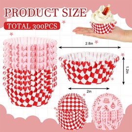 JarThenaAMCS 300 Pcs She's Ready to Pop Cupcake Liner Red White Plaid Bow Paper Baking Cups Soda Muffin Liners Wrappers for Baby Shower Gender Reveal Newborn Party, 2 x 1.2 Inch