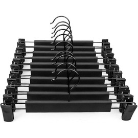 Pants Hangers,Black Clothes Plastic Pant Hangers with 2-Adjustable Anti-Rust Clips Skirt Hangers and 360 Rotatable Hook Trousers Jean Hangers 10 Pack