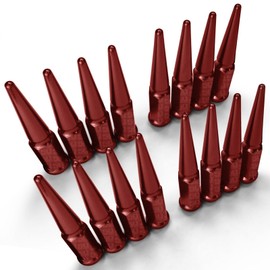 50 Caliber Racing Set of 16 Red Spike Lug Nuts - 1/2"-20 RH SAE Thread Pitch - Compatible with 4 Lug Mustang & Other Fox Body Cars, Golf carts [5296B21]