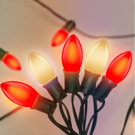 C9 Red and White Christmas Lights Outdoor, 25FT Vintage Christmas String Lights Waterproof with 26 C9 Ceramic Large Bulb Christmas Light UL Listed for Roofline Holiday Party Backyard Patio Decorations