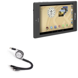 BoxWave Cable Compatible with Prestigio MultiPad Consul 7008 4G - AllCharge miniSync, Retractable, Portable USB Cable - Jet Black