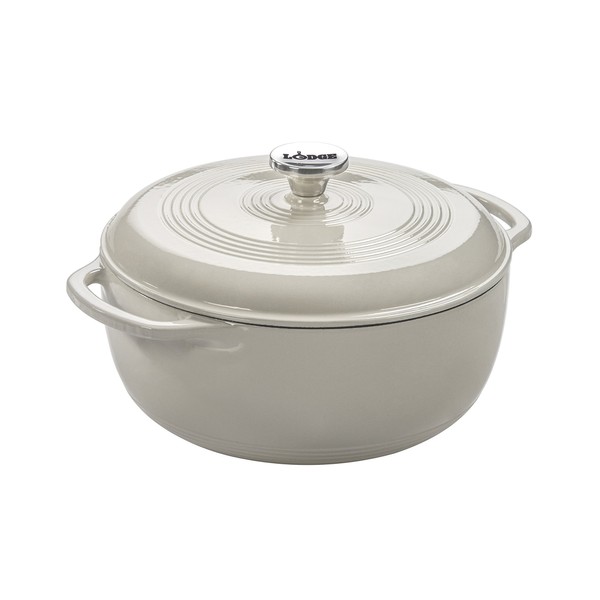 Lodge 3 Quart Enameled Cast Iron Dutch Oven with Lid – Dual Handles – Oven Safe up to 500° F or on Stovetop - Use to Marinate, Cook, Bake, Refrigerate and Serve – Oyster White