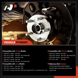 A-Premium 512332 Rear Wheel Bearing and Hub Assembly [FWD & with 4-Wheel ABS] Compatible with Jeep & Chrysler & Dodge - 2007-2017 - Compass Patriot 200 Sebring Avenger Caliber