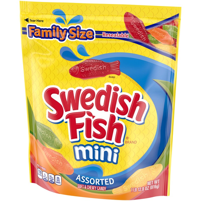 SWEDISH FISH Mini Assorted Soft & Chewy Candy, Family Size,