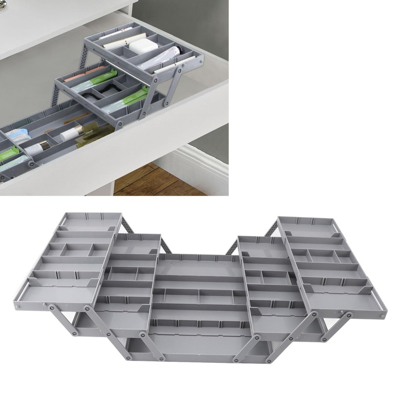 Multi Tier Drawer Organizer, Foldable Expandable Desk Storage Organizer Tray