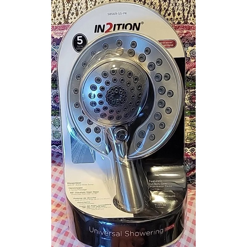 Delta 58569-SS-PK In2ition 2in1 5-Spray Dual Fixed Handheld ShowerHead Stainless