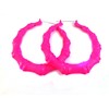 Large Bamboo Color Hoop Earrings 3.5 Inch Hot Pink Bamboo