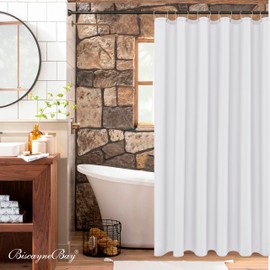 Biscaynebay Fabric Wide Shower Curtain Liners, White 84" Width by 72" Length, Water Resistant Bathroom Curtains, Rust Resistant Grommets Top Weighted Bottom Machine Washable