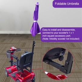 Sunshade Canopy for Mobility Scooters – UV & Rain Protection Electric Wheelchair Umbrella (Only Works with Scooters & Power Chairs Equipped with 1" x 1" Hitch Receiver) (Purple)
