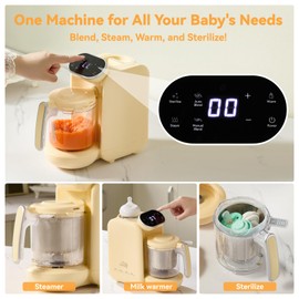 Chefhandy Baby Food Maker, Steamer & Blender with Stainless Steel Basket, Puree Maker with Auto/Manual Blend, Bottle Warmer & Sterili-zer, Safe & Easy-to-Clean Compact Baby Food Processor (Yellow)