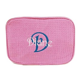 Monogrammed Waffle Cosmetic Bag with Name and Initial (Pink)