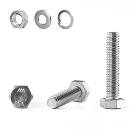 GOHODOMINO M8×40mm Hex Bolts, Nuts, Flat Washers and Lock Washers, 20Pcs, 304 Stainless Steel, Fully Threaded Screw Bolts