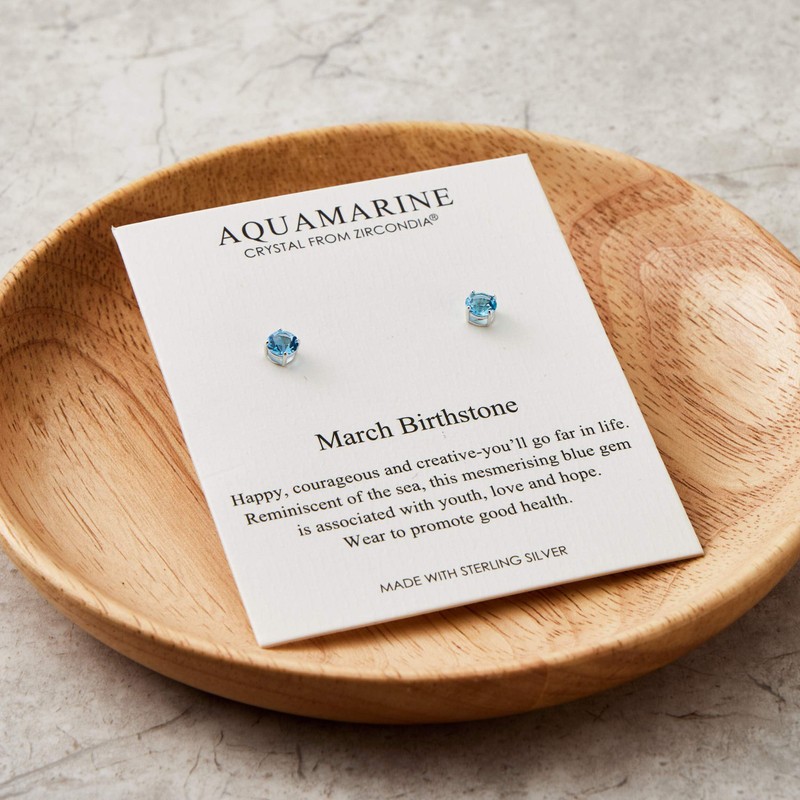 Philip Jones Sterling Silver March (Aquamarine) Birthstone Earrings Created with