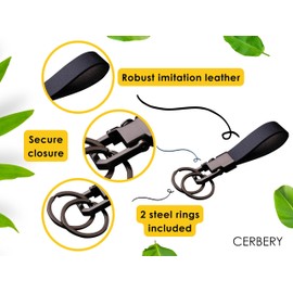 Cerbery® | Elegant leather keyring with rings and gift box | Keychain keychain key holder keyring car photo engraving ring | Ladies Men | Gift (Black)