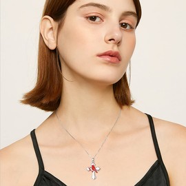 Flpruy Cardinal Cross Necklace 925 Sterling Silver Red Cardinal Pendant Gifts Sympathy Jewelry