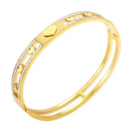 Gold Bangle Bracelets for Women, Hollow out Heart Bangle Bracelets with CZ Simulated Diamond Dainty Small Thin Stacking Bangle for Woman 6.7”, regular, Stainless Steel, no gemstone