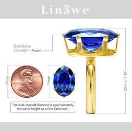 Linawe Sapphire Rings for Women Gold, Blue Stone Crystal Cubic Zirconia Imitation Diamond Love Mood Chunky Boho Costume Jewelry Dupes, Cocktail Oval Birthstone Rhinestone