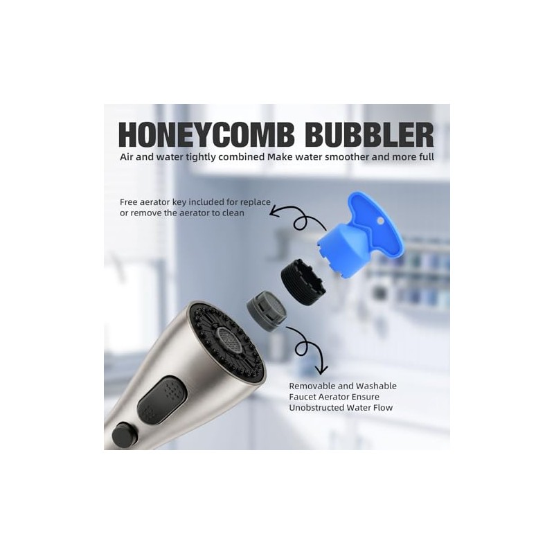 Kitchen Faucet Head Replacement, 3-Function Pull Down Spray Head with