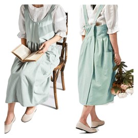 (One Size, Mint Green) - ZI TENG Cotton and Linen Apron Fashion Adjustable Bib Chef Apron, Fashion Coffee Shop Waist Kitchen Aprons & Women Apron for Cooking,Maid Apron Baking, Gardening 80cm X 110cm