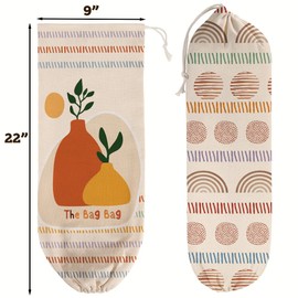 Boho Plastic Bag Holder Bulk 2 Pack Grocery Bag Holder Hanging Plastic Bag Dispenser Washable Shopping Bag Storage Dispensers for Garbage Bags Organizer Boho Kitchen Décor - 05
