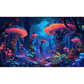 Mushrooms Aquarium Background Fantasy Bright Flowers Butterflies Fish Tank Backdrop Decoration Poster Trippy Wonderland Landscape with Giant Mystical Mushrooms Terrarium Background Decor 30x18in