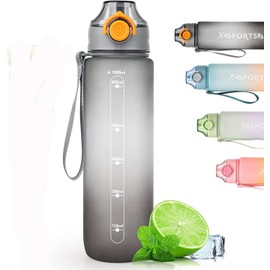 Peacafulife 1Litre Water Bottle Sport Drinks Bottle 1l Water Bottle with Lock Cover & Leak Proof,for Gym, School,Cycling,Outdoor,Sports,Fitness& Office (Grey)