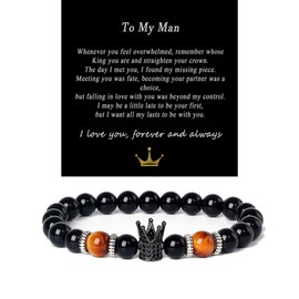 CSIYANJRY99 To My Man Straighten Your Crown Bracelet 8MM Natural Tiger Eye Stone Mens Beaded Bracelets for Men Husband or Dad (Black)