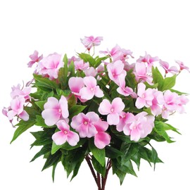 CITYES 4 Pcs Artificial Flowers Outdoor Impatiens UV Resistant Silk Impatiens Flowers Pink Faux Flowers Impatiens Bushes Artificial Impatiens for Pot Patio Lawn Garden Hanging Basket Porch Decor